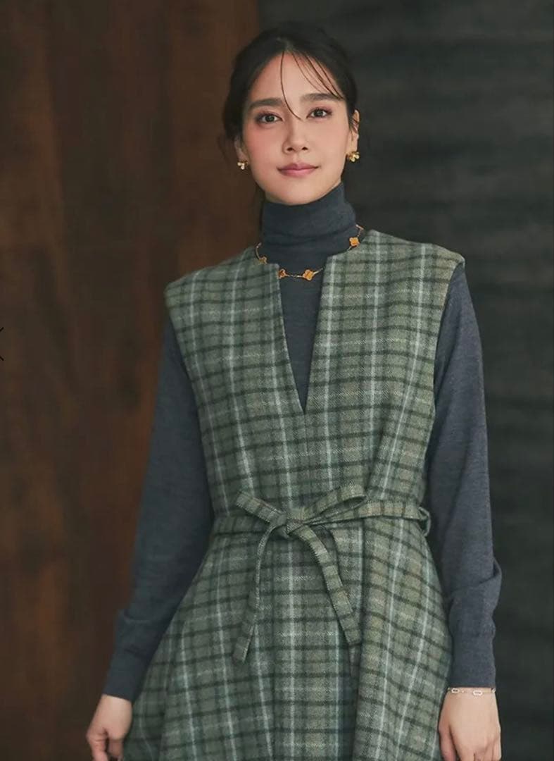 SEVEN TEN ウールチェックジャンバースカート　ワンピース　セブンテン