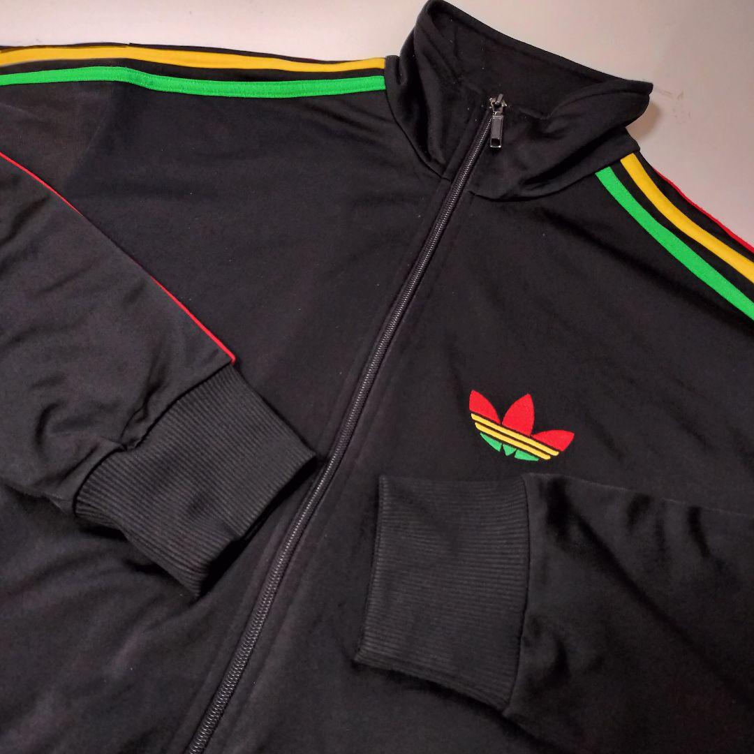 ★人気　アディダス　ジャージ　トラックジャケット　刺繍ロゴ　ラスタカラー　M