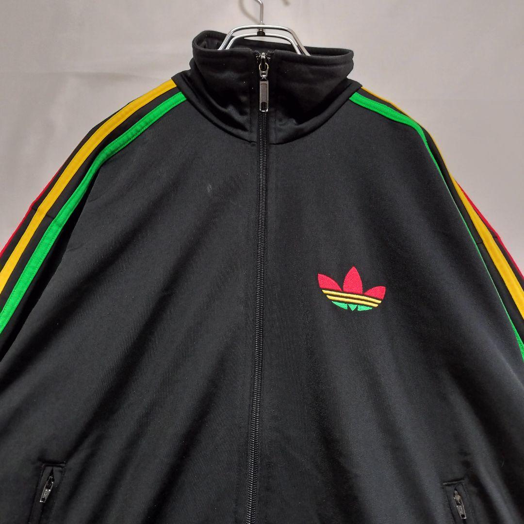 ★人気　アディダス　ジャージ　トラックジャケット　刺繍ロゴ　ラスタカラー　M