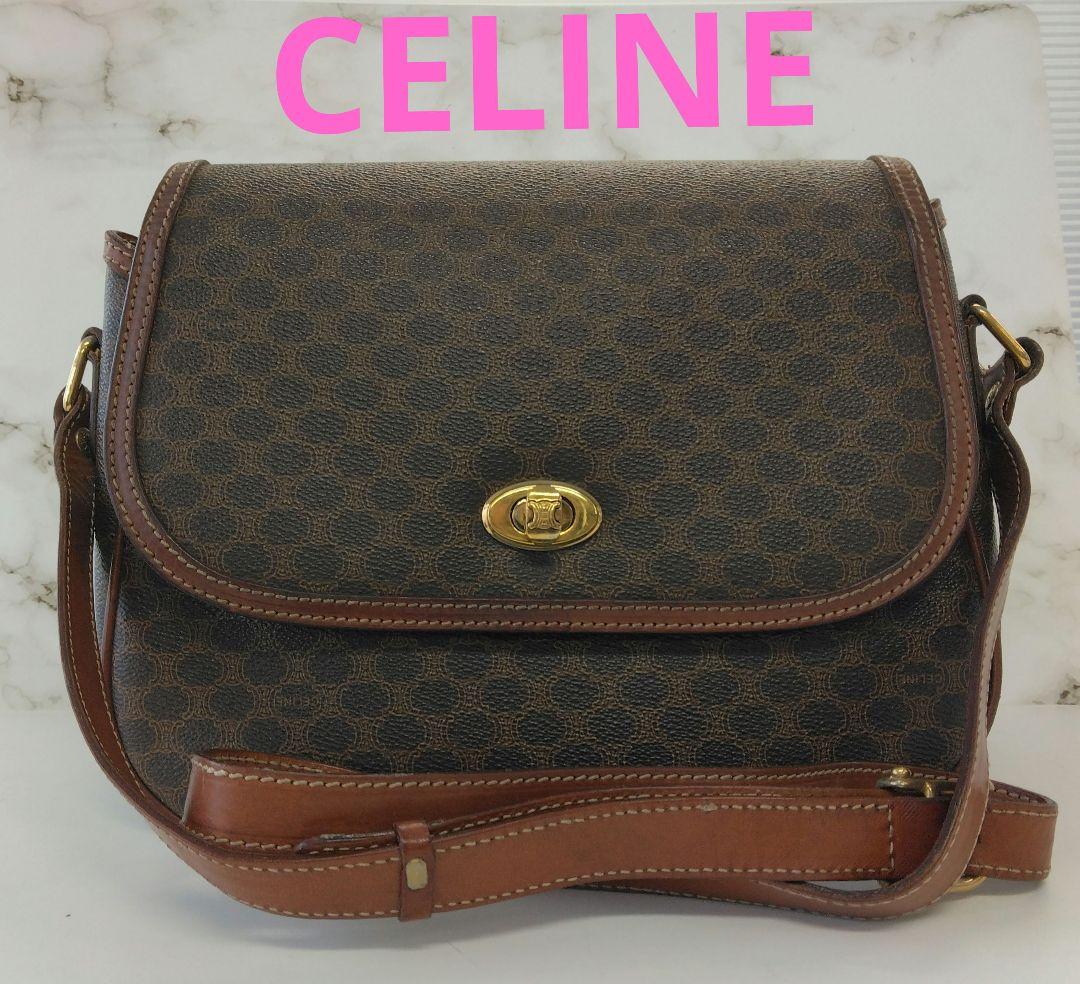 APJ18 セリーヌ マカダム ショルダーバッグ クロスボディ ゴールド金具