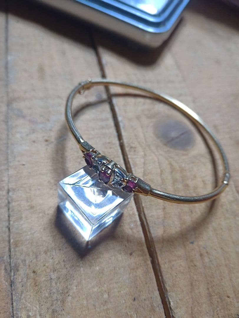 14金ゴールド14kバングル ルビー、ダイヤ付き レトロアンティーク お姫様系