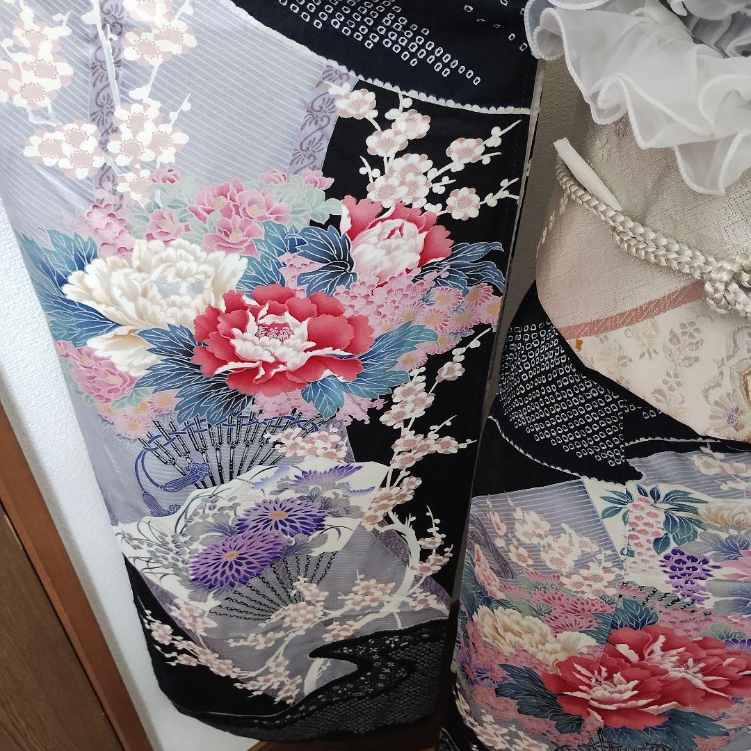成人式正絹振袖フルセット　人気　黒　豪華　上品　清楚