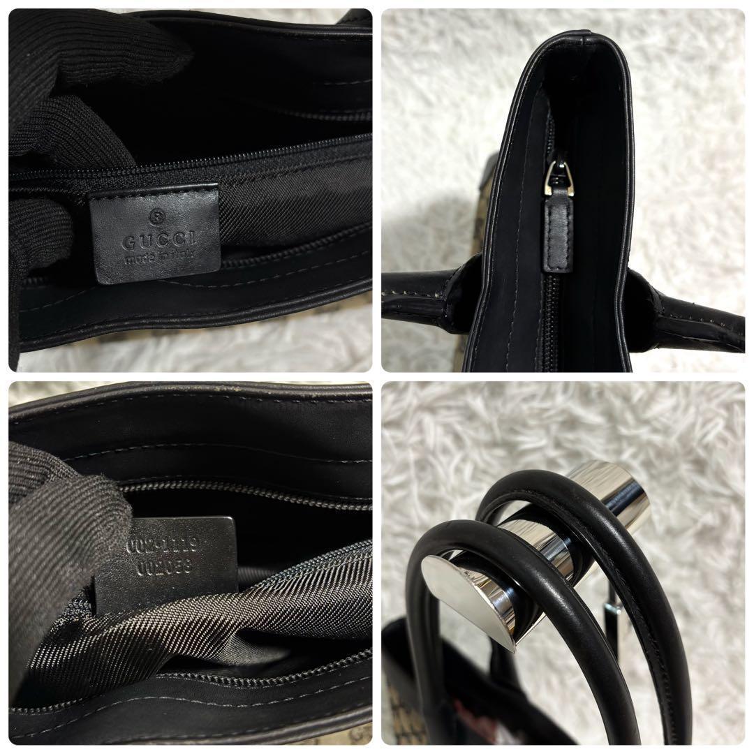 美品✨グッチ トートバッグ GGキャンバス 切り替え 肩がけ A4◎ レザー 黒