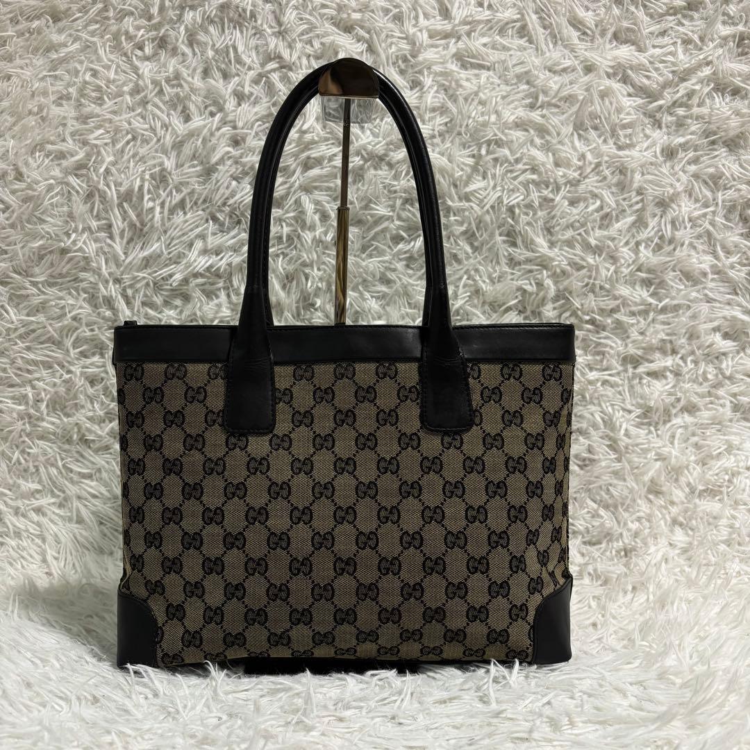 美品✨グッチ トートバッグ GGキャンバス 切り替え 肩がけ A4◎ レザー 黒