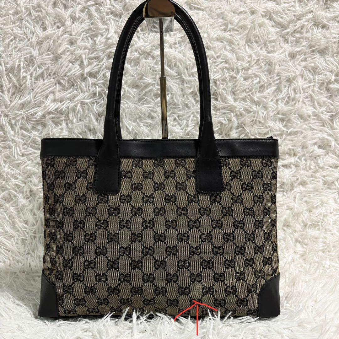 美品✨グッチ トートバッグ GGキャンバス 切り替え 肩がけ A4◎ レザー 黒