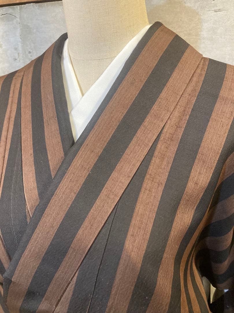 希少　真綿大島紬 袷 泥染め×真綿 証紙付き