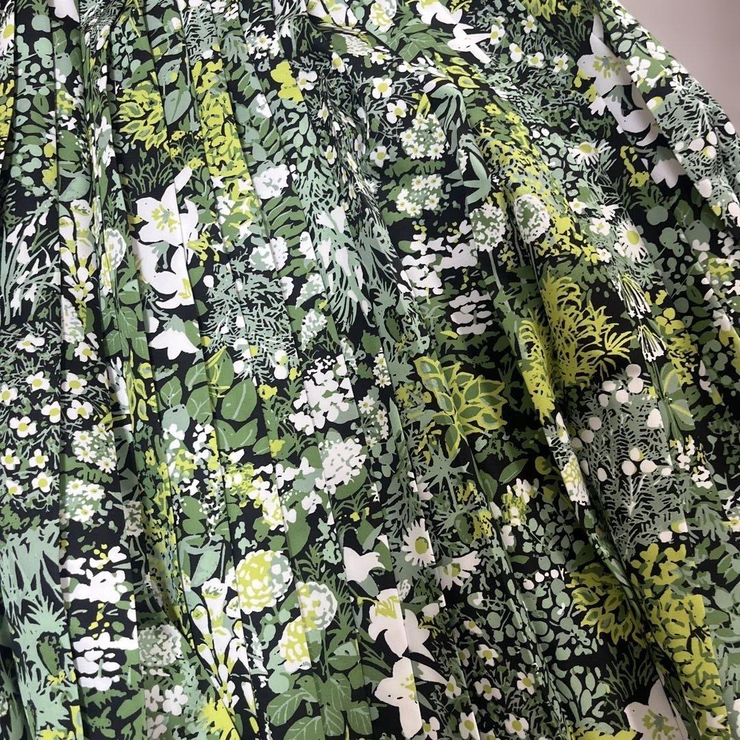 seventen プリントプリーツスカート　ブラック　グリーン　S