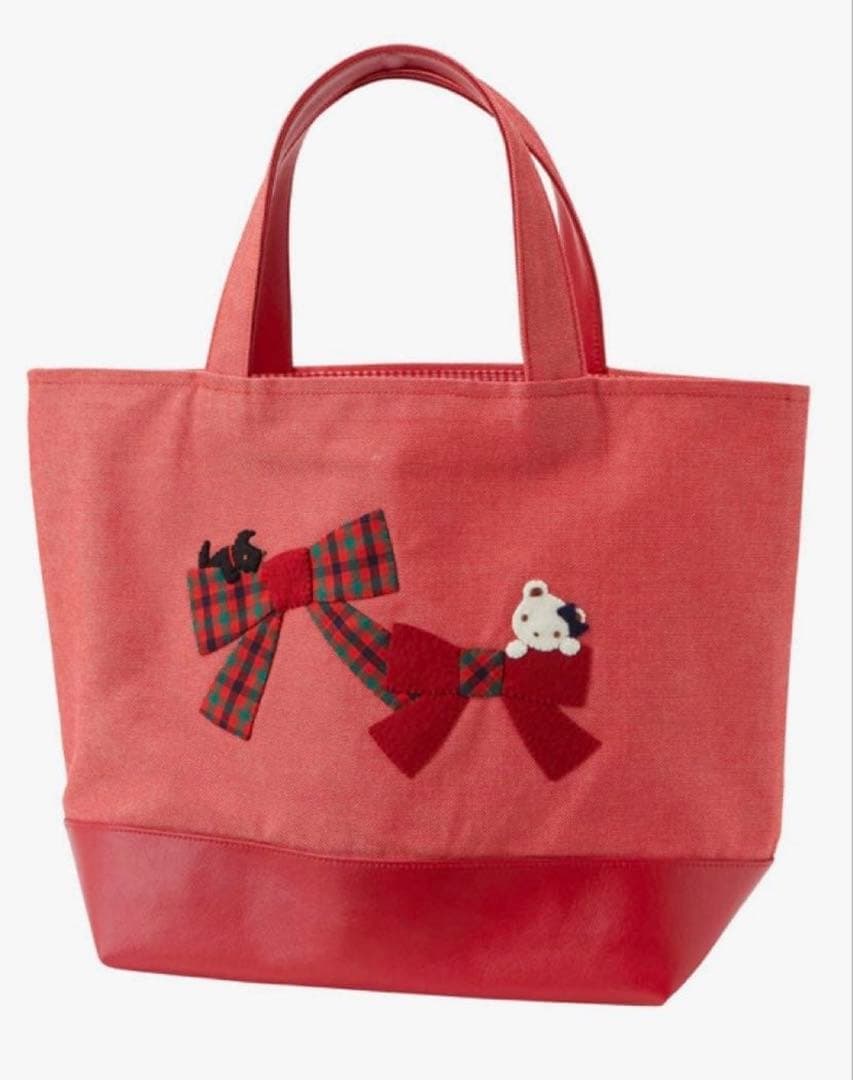 ファミリア　familiar デニムバッグ　リボン　赤　トート　バッグ