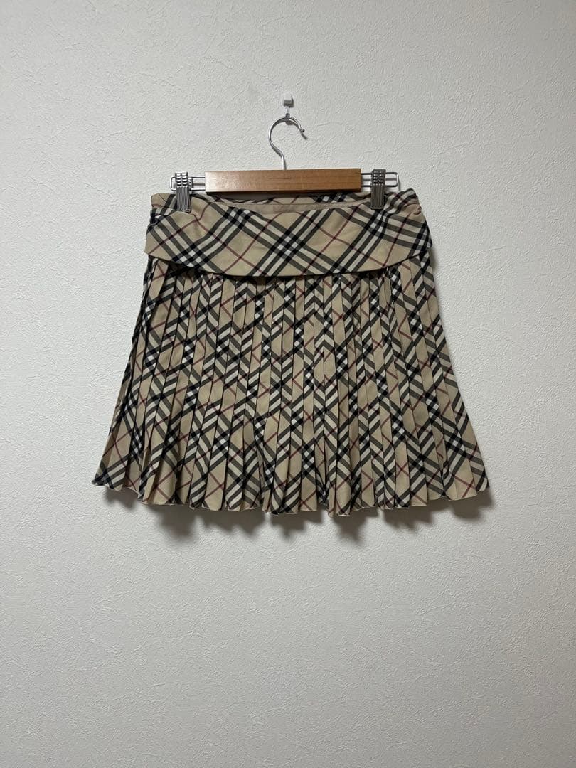 バーバリーブルーレーベル ハニーベージュ ノバチェック プリーツミニスカート