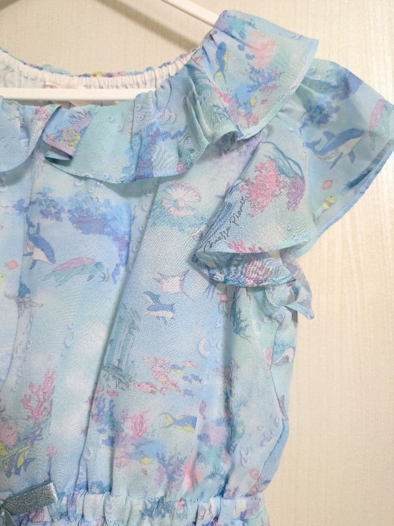 メゾピアノ　水色フリル半袖ワンピース140cm