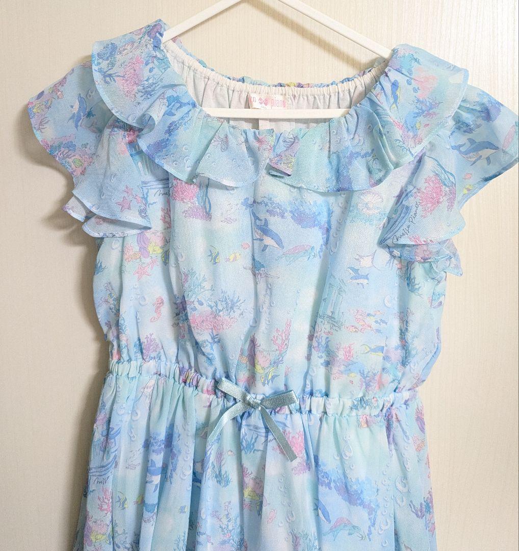 メゾピアノ　水色フリル半袖ワンピース140cm