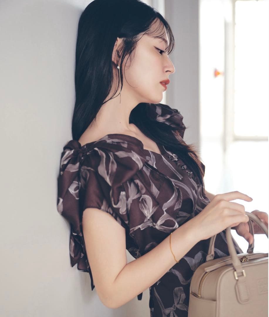 スナイデル リボンスリーブデザインワンピース size2 りぼん柄オケージョン