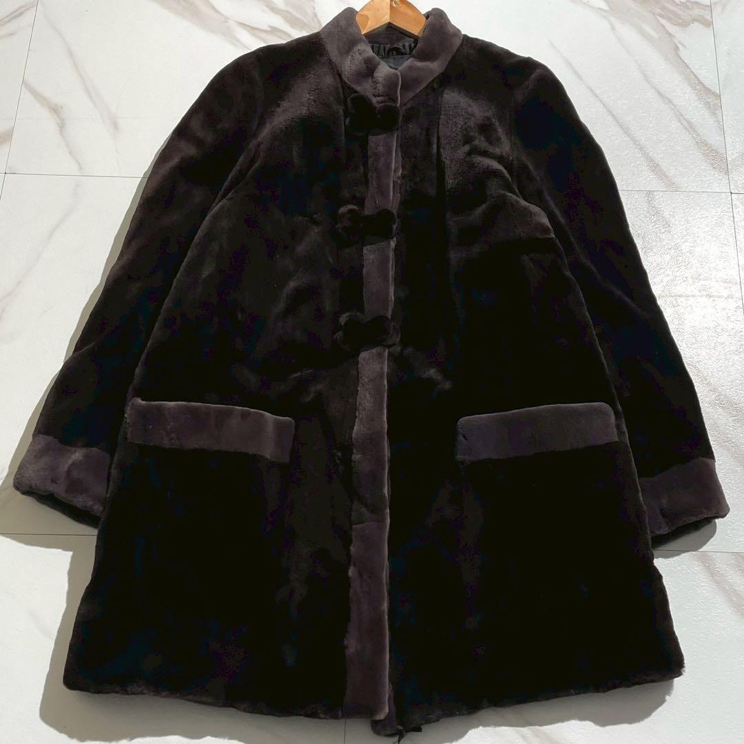 美品✨ モカブラウン シェアードミンク ロングコート フロントポケット サイズF