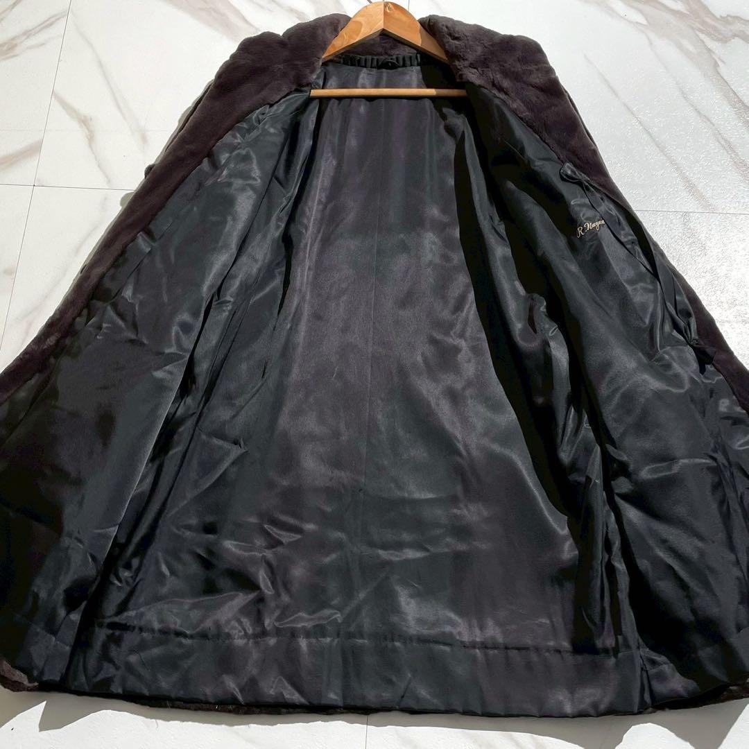 美品✨ モカブラウン シェアードミンク ロングコート フロントポケット サイズF