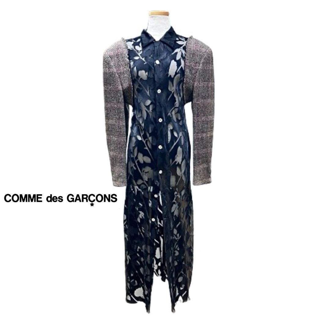 貴重！comme des garconsシアー柄切替オーバーコートmi121