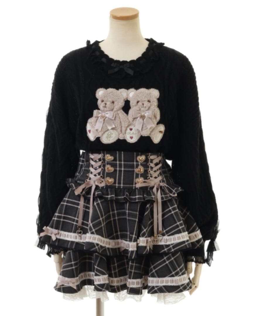 最安値‼️LIZLISA はしごリボンチェックティアードスカパン ブラック