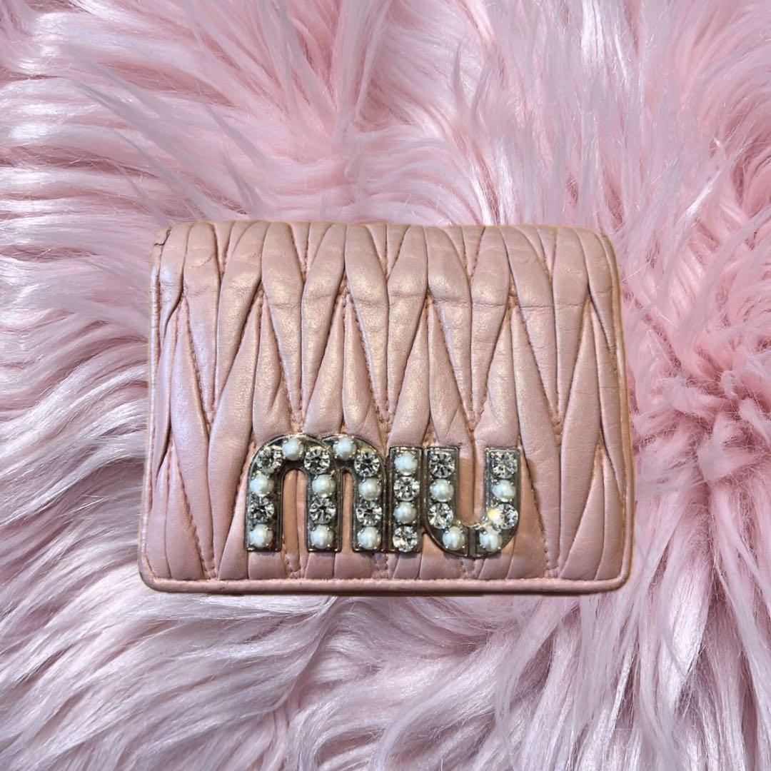 miu miu ミュウミュウ マテラッセ ビジュー パール 二つ折り財布 箱付き