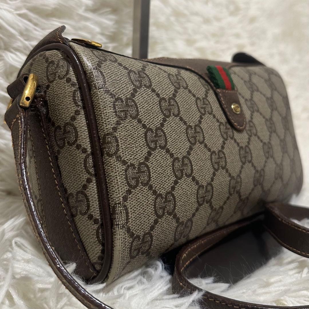 値下げ グッチ シェリーライン GG キャンバス レザー ショルダーバッグ