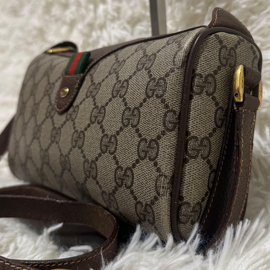 値下げ グッチ シェリーライン GG キャンバス レザー ショルダーバッグ