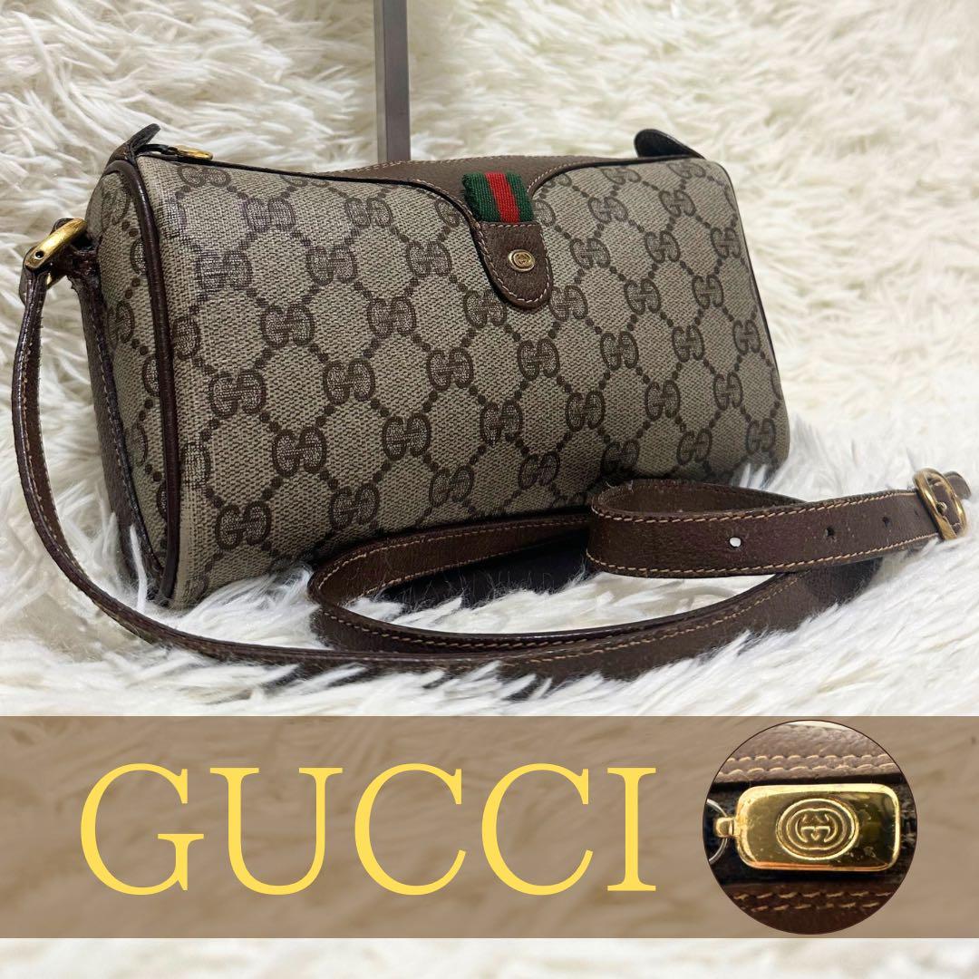 値下げ グッチ シェリーライン GG キャンバス レザー ショルダーバッグ