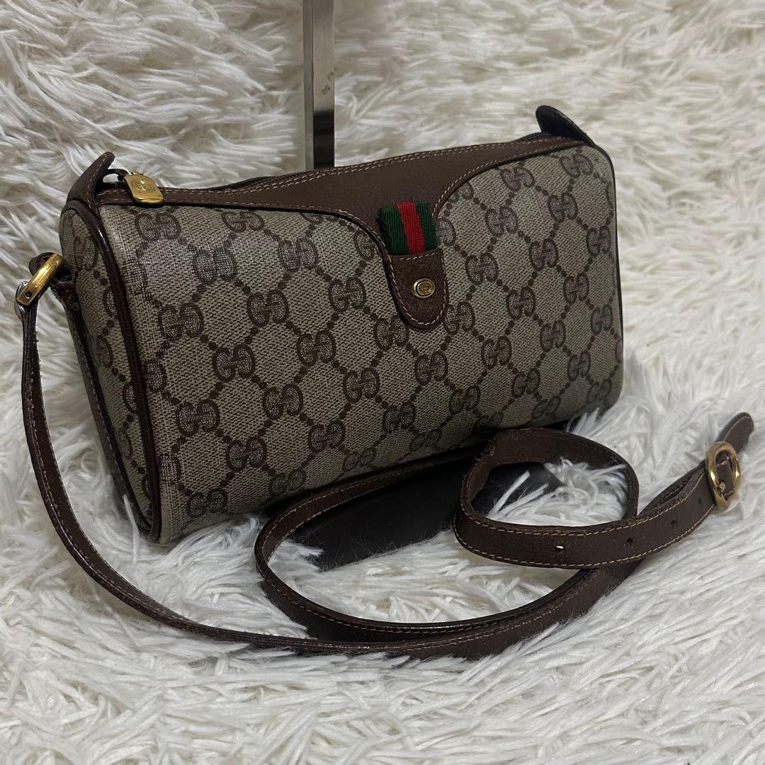 値下げ グッチ シェリーライン GG キャンバス レザー ショルダーバッグ