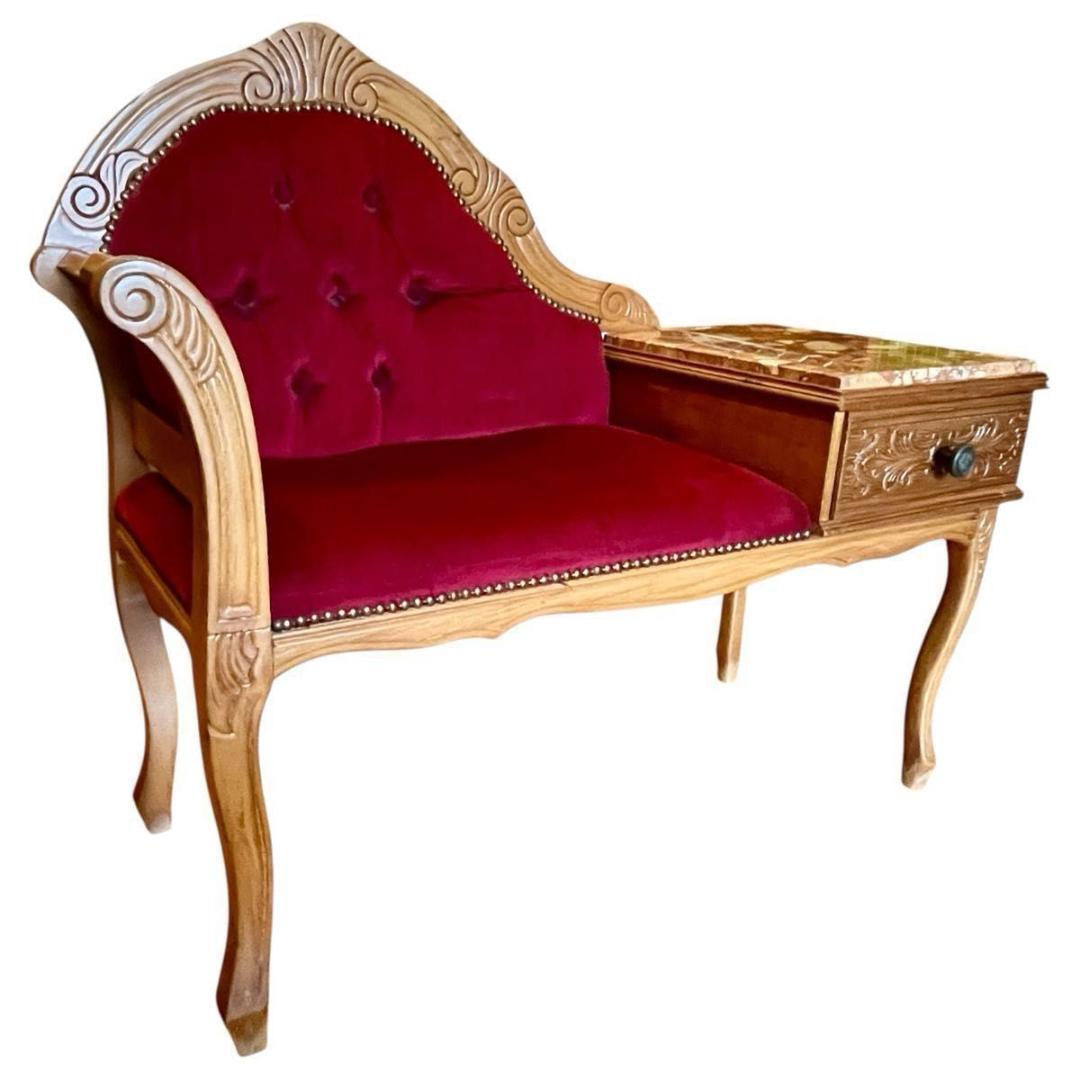 【アンティーク/希少】イタリア製 テレフォンベンチ ロココ調 猫脚 大理石