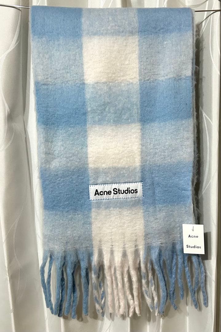 Acne Studios チェックマフラー ブルー×アイボリー 未使用タグ付き