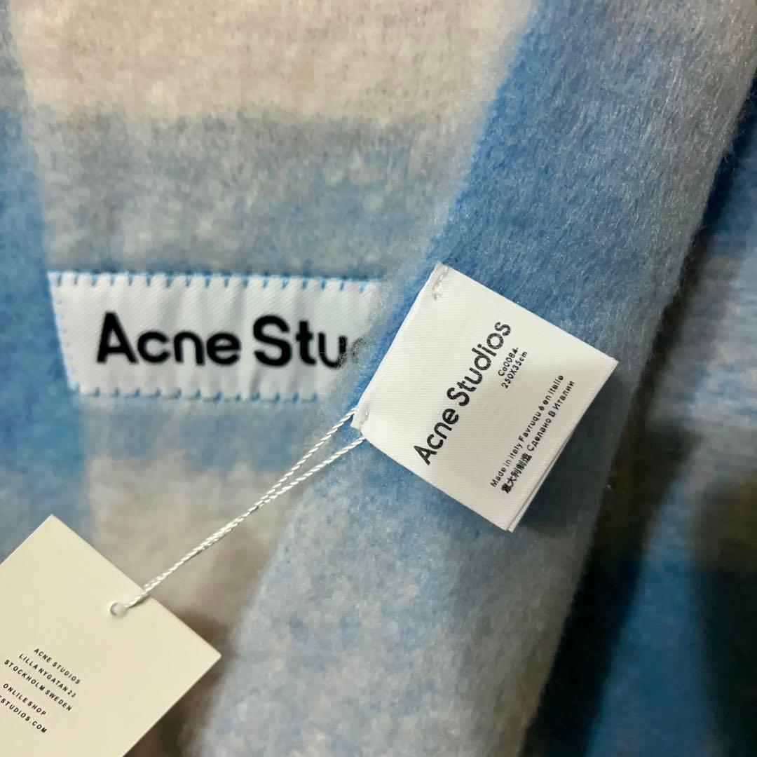 Acne Studios チェックマフラー ブルー×アイボリー 未使用タグ付き