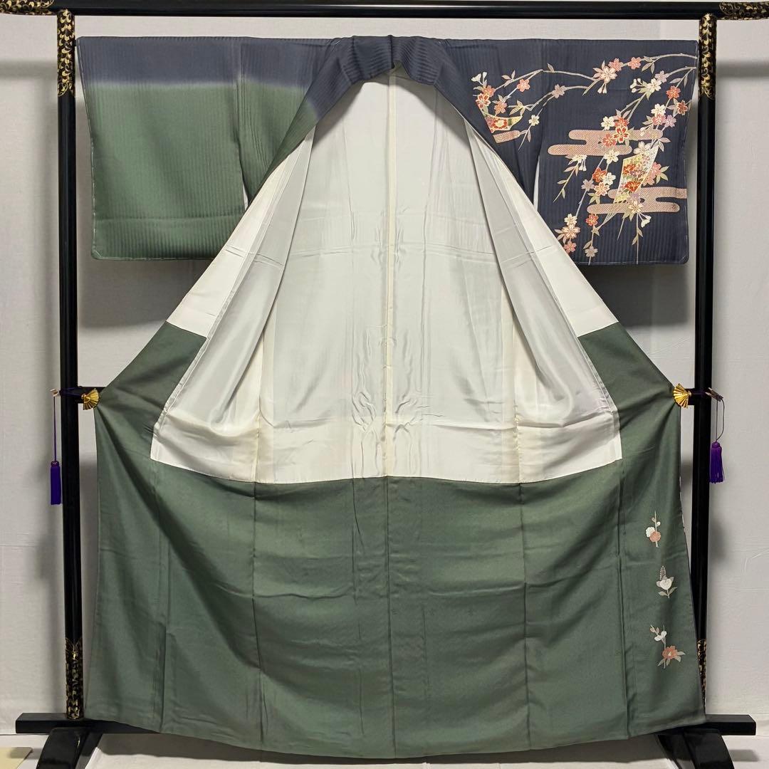 D233 訪問着　枝垂れ桜　金彩　正絹　着物　袷　しつけ糸付き未使用極美品