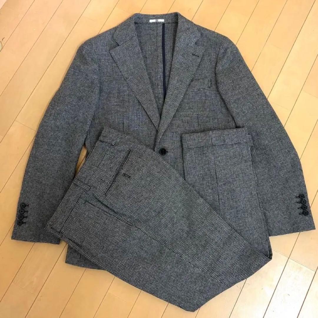 うっちースーツセレクト　尾州ウール　ハウンドトゥース　黒グレー　Y4