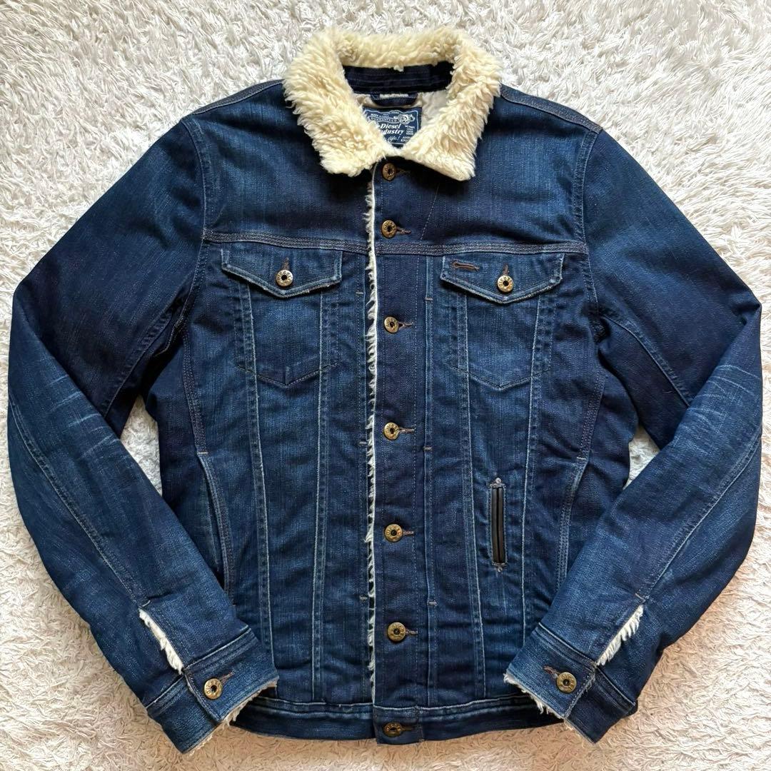 ★裏地ボア★ DIESEL デニム ジャケット 紺 インディゴ ロゴボタン