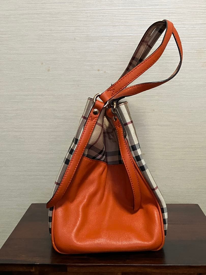 BURBERRYバーバリー ノバチェック　オレンジレザートートバッグ　極美品