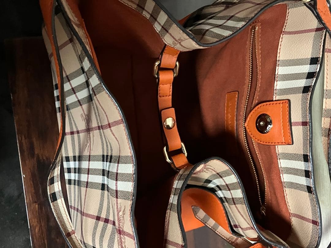 BURBERRYバーバリー ノバチェック　オレンジレザートートバッグ　極美品