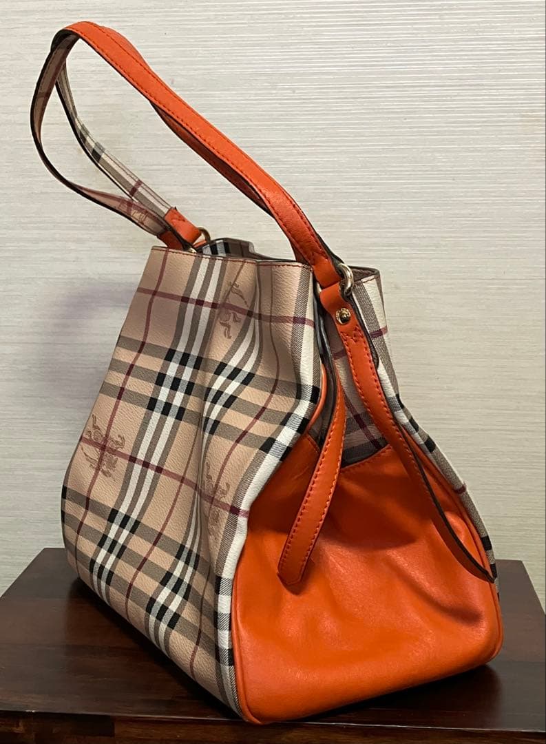 BURBERRYバーバリー ノバチェック　オレンジレザートートバッグ　極美品