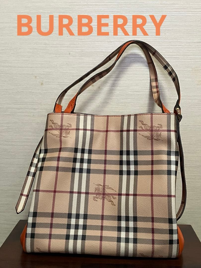 BURBERRYバーバリー ノバチェック　オレンジレザートートバッグ　極美品