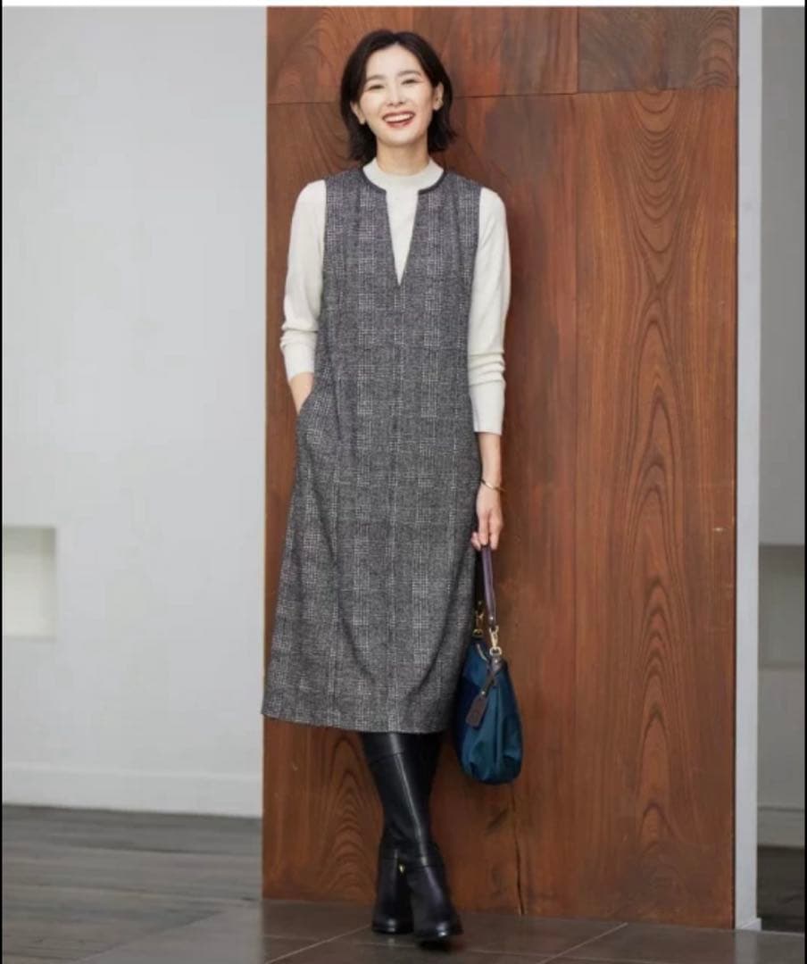 ジェイプレス　洗える　チェック ジャカード ジャンパースカート　ワンピース