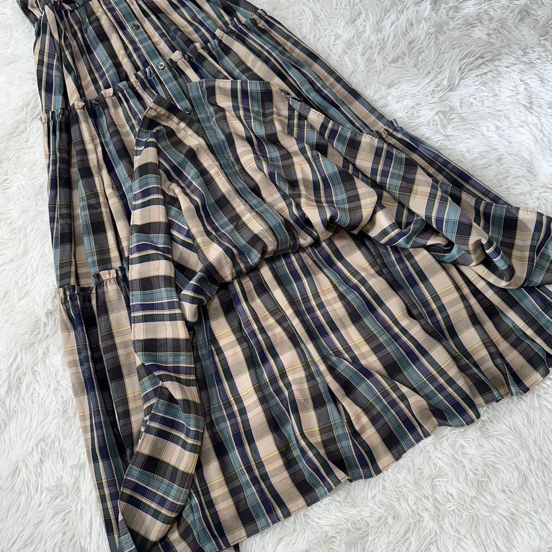 美品✨ダブルスタンダードクロージング コンパクトテンセルチェックロングワンピース