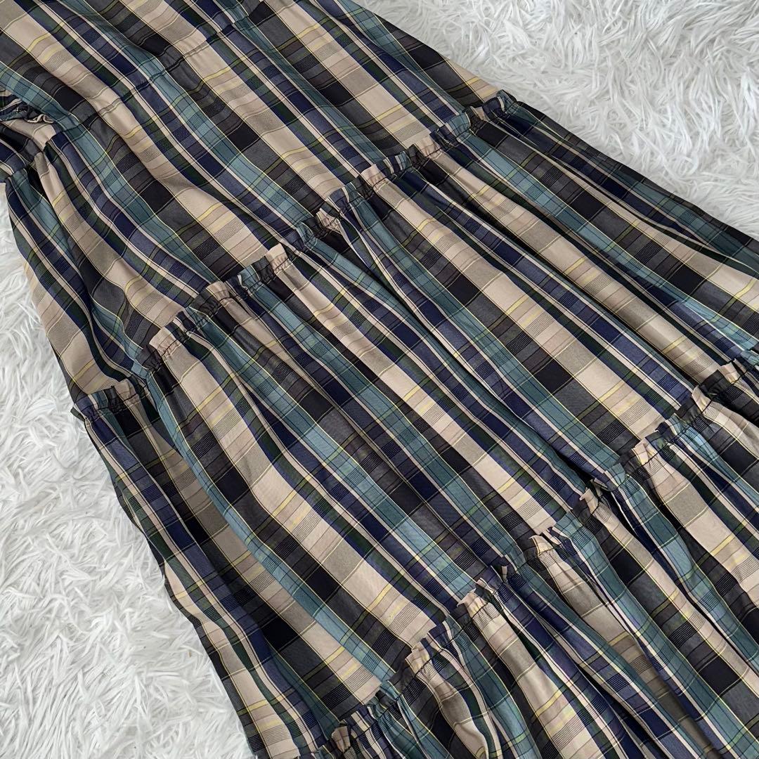 美品✨ダブルスタンダードクロージング コンパクトテンセルチェックロングワンピース