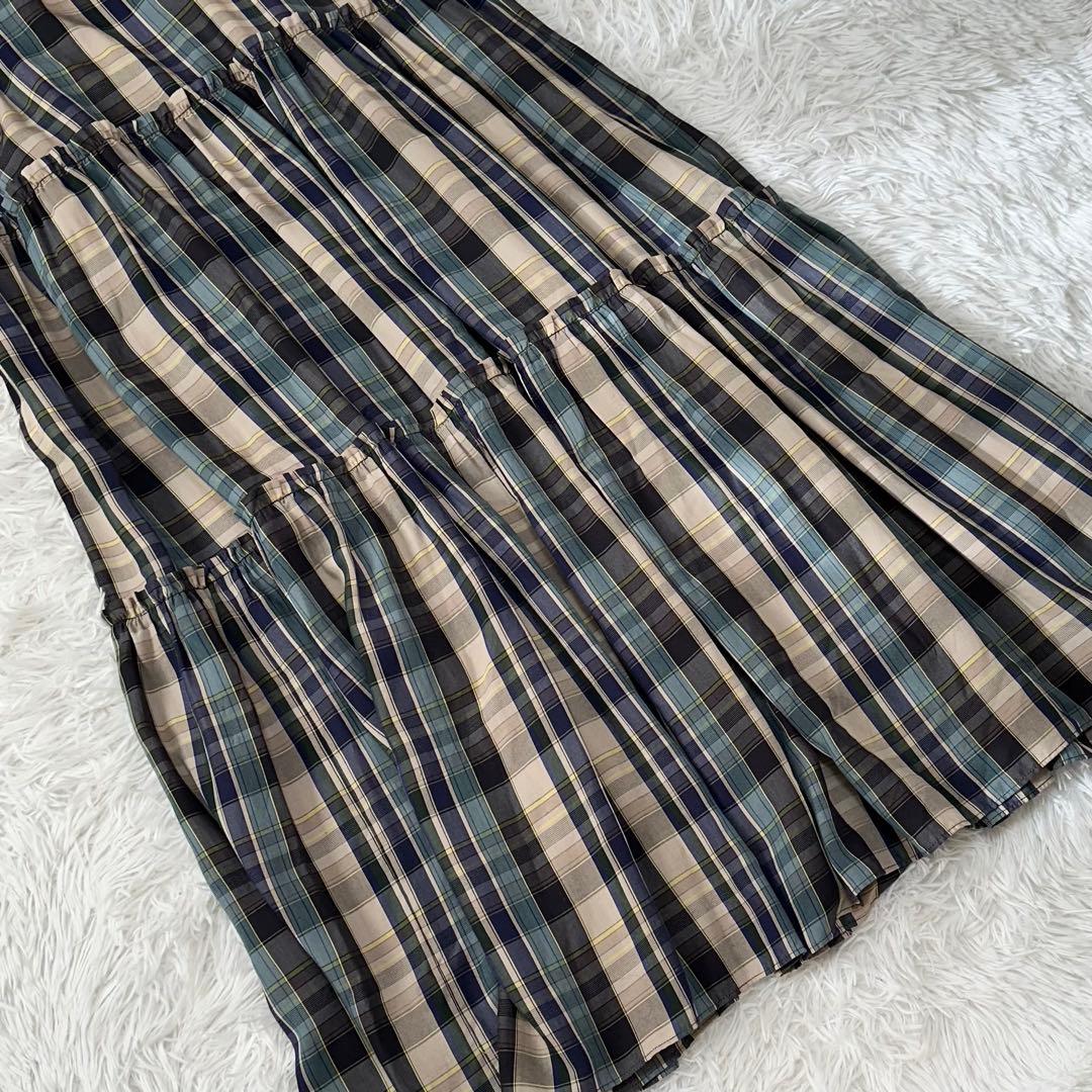 美品✨ダブルスタンダードクロージング コンパクトテンセルチェックロングワンピース