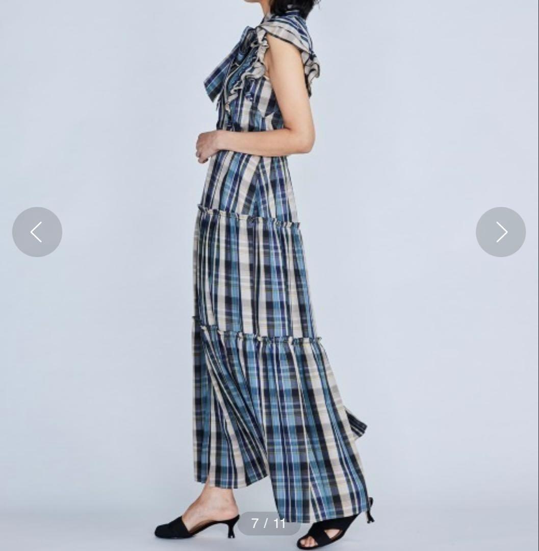 美品✨ダブルスタンダードクロージング コンパクトテンセルチェックロングワンピース