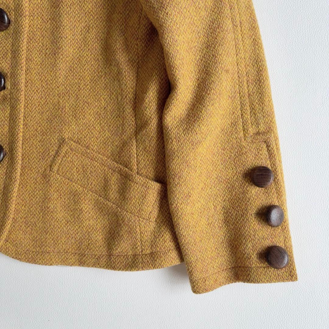 イヴサンローラン　ノーカラーツイードジャケット　木製ボタン　ウール　ヴィンテージ
