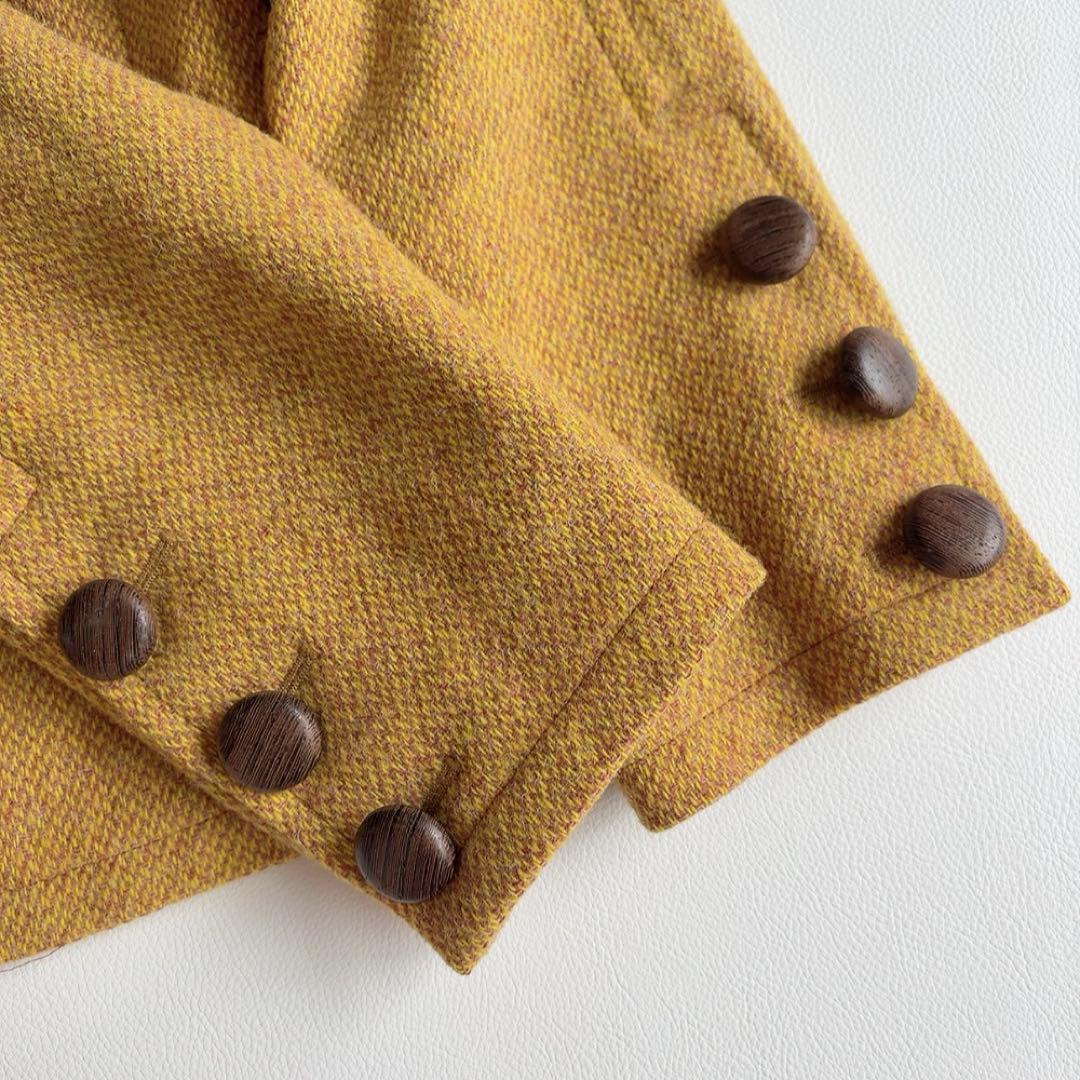 イヴサンローラン　ノーカラーツイードジャケット　木製ボタン　ウール　ヴィンテージ