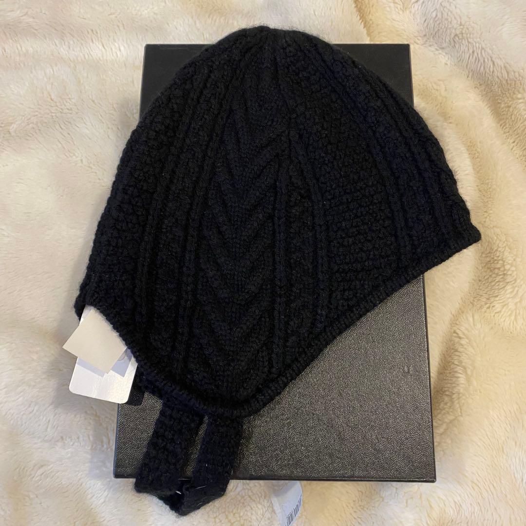 CHANEL 黒 ニット帽 ボタン ビーニー キャップ ビジュー ラインストーン