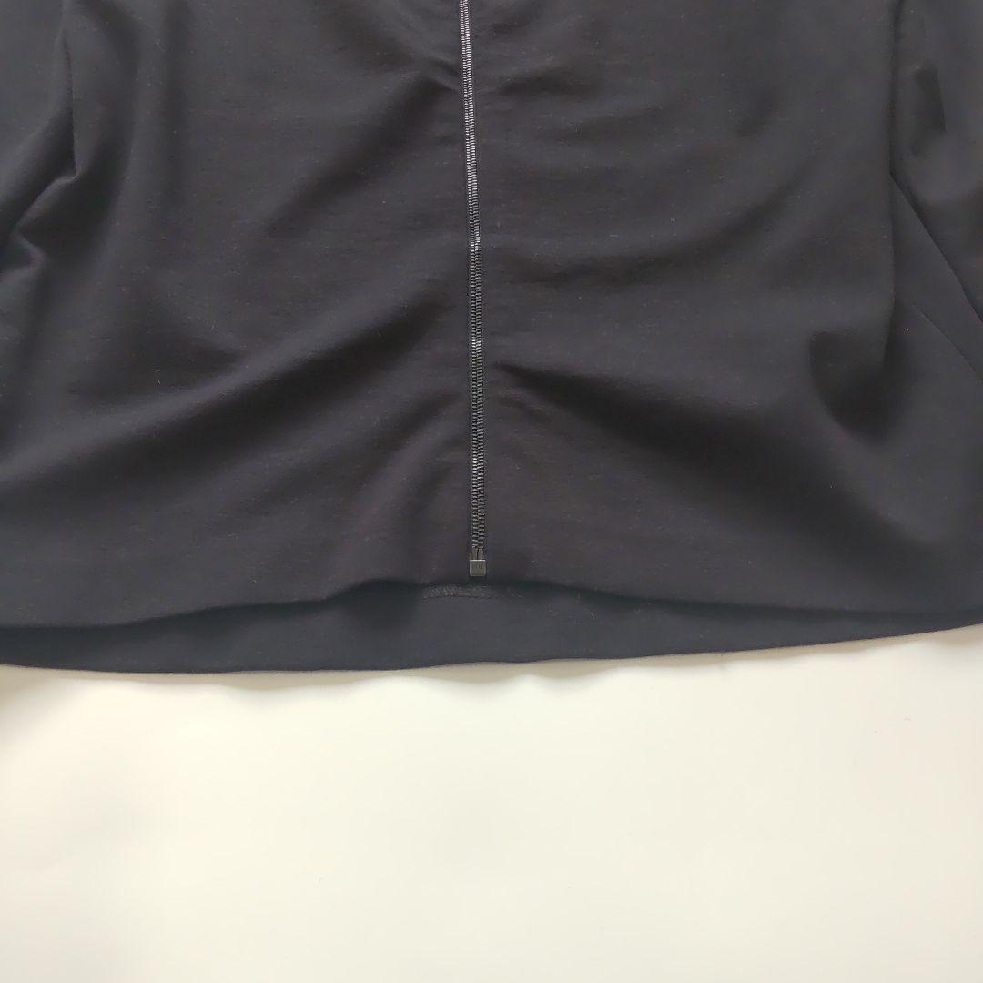 美品 ザロウ クルーネック バックジップ カットソー トップス ９分袖 ブラック