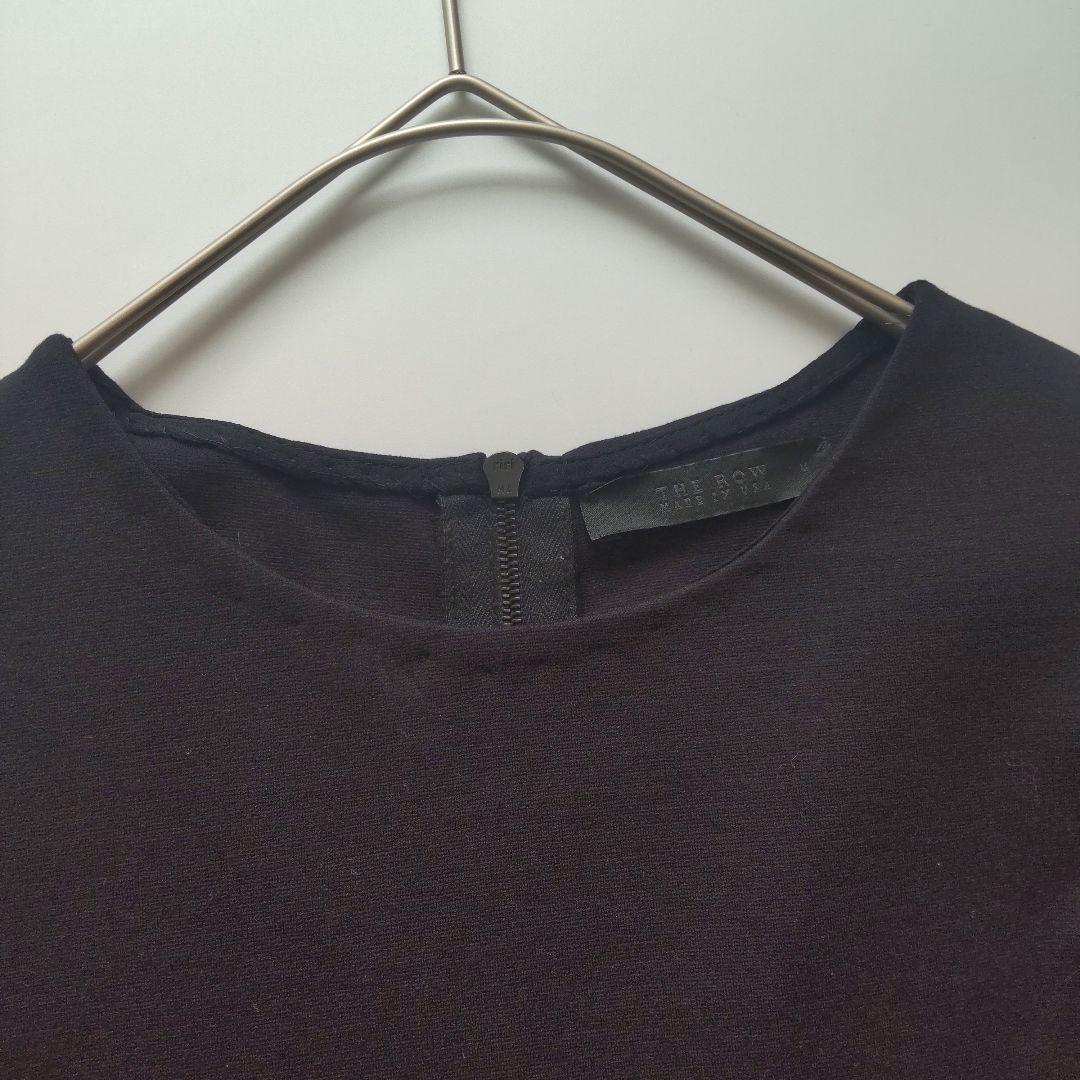美品 ザロウ クルーネック バックジップ カットソー トップス ９分袖 ブラック