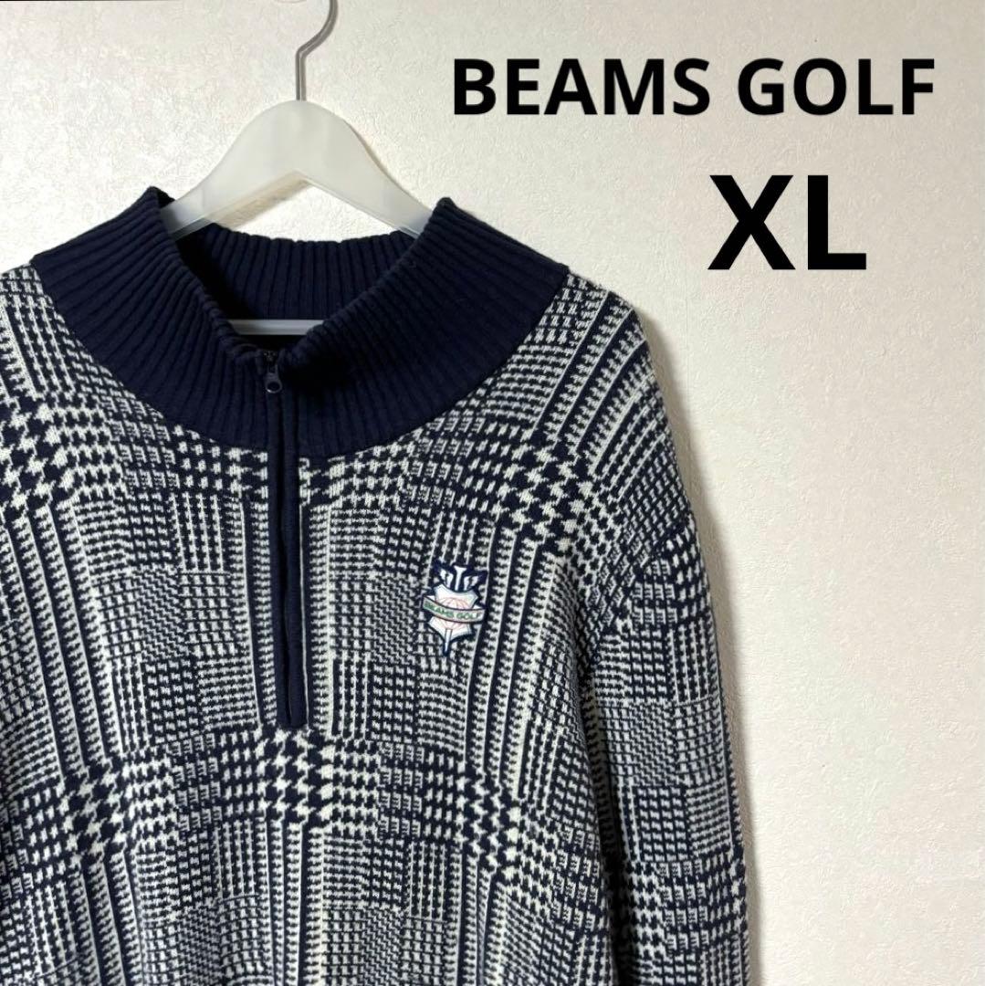BEAMS GOLF ハーフジップ　ニット　カシミヤ　グレンチェック　XL