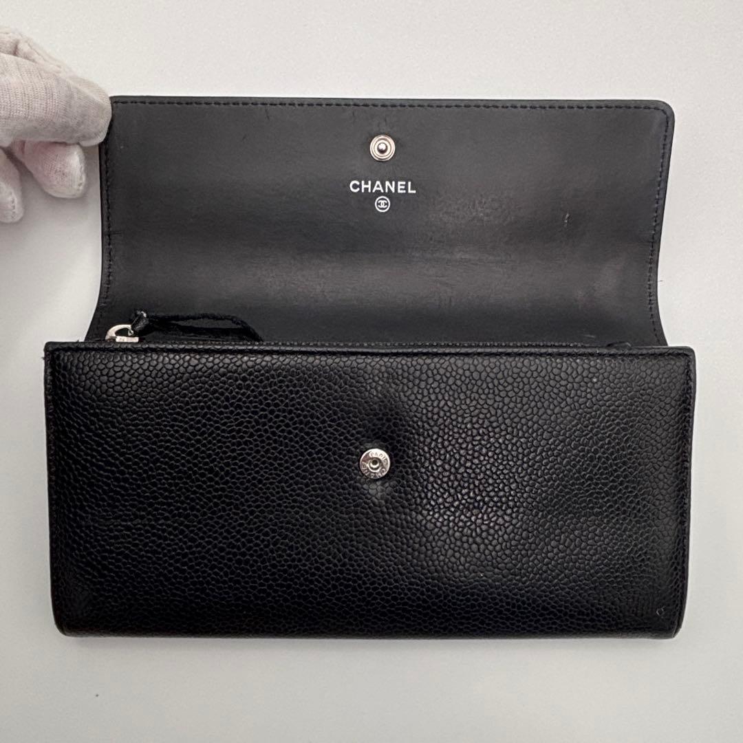 【美品】CHANEL ココマーク　キャビアスキン　ブラック 長財布