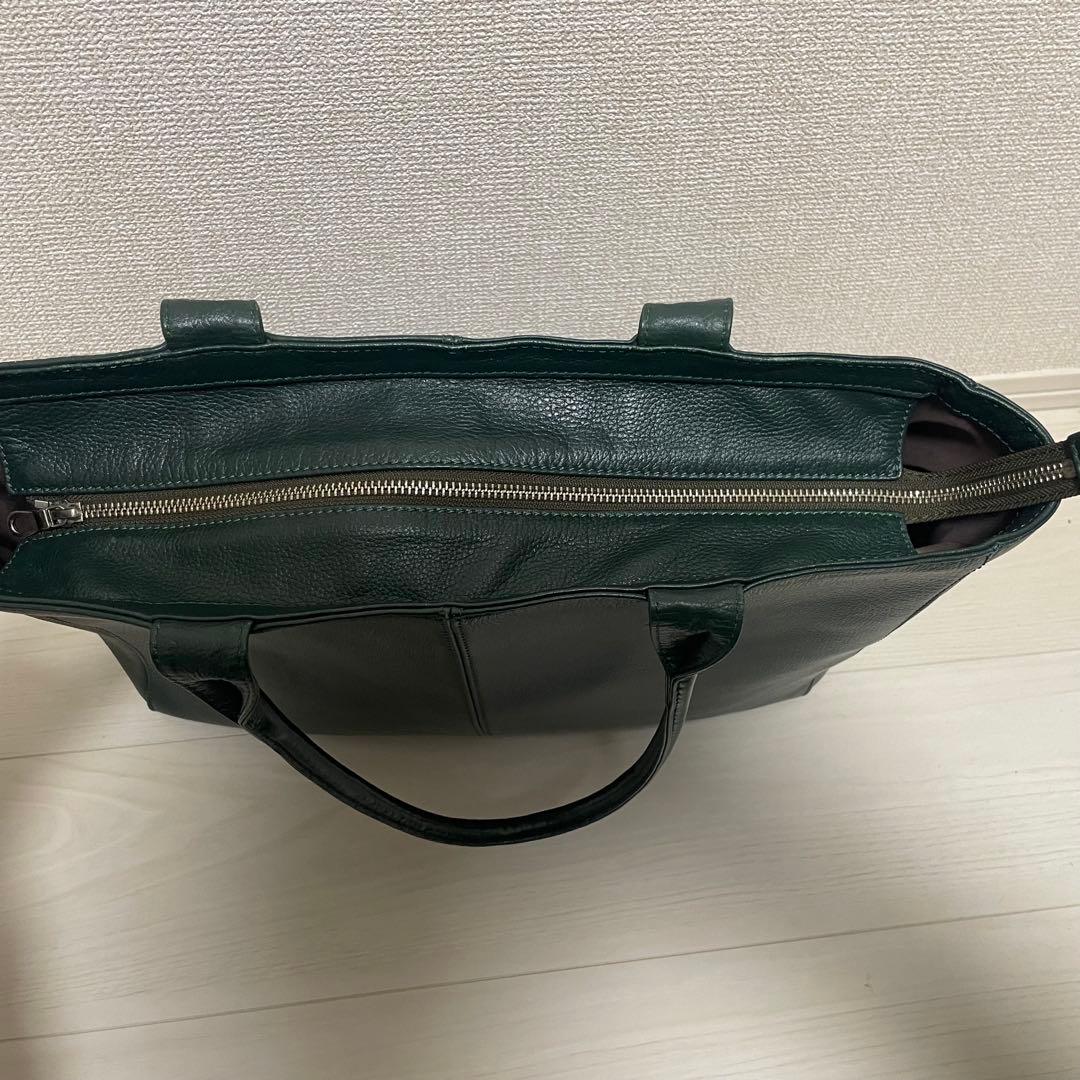 極美品｜SHIPS シップス【A4収納可】本革 トートバッグ シボ革 グリーン