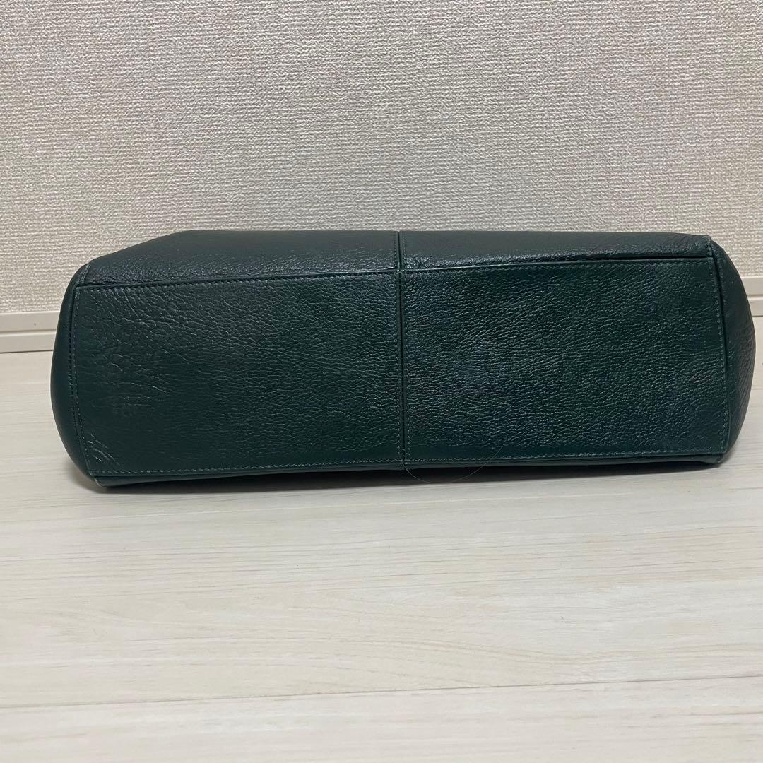 極美品｜SHIPS シップス【A4収納可】本革 トートバッグ シボ革 グリーン