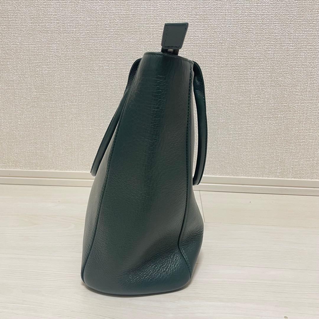 極美品｜SHIPS シップス【A4収納可】本革 トートバッグ シボ革 グリーン
